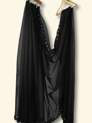 Black Translucence Organza fabric Black Floral Lace border Saree