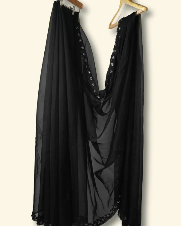 Black Translucence Organza fabric Black Floral Lace border Saree