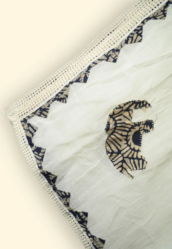 Cute Hathi Off-white Cotton Kalamkari border border Dupatta - Image 2