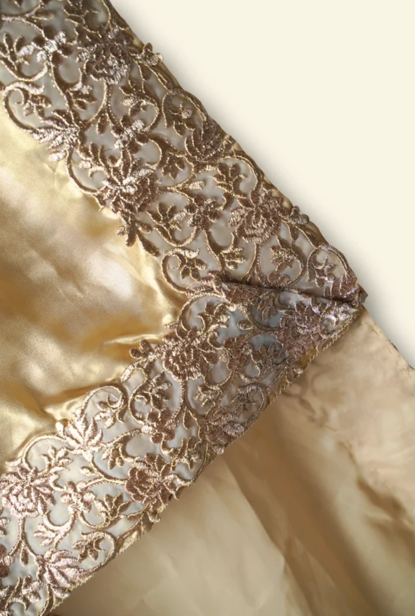 Faded Gold Armour Silk Satin fabric White & Gold netted lace border Saree - Image 3