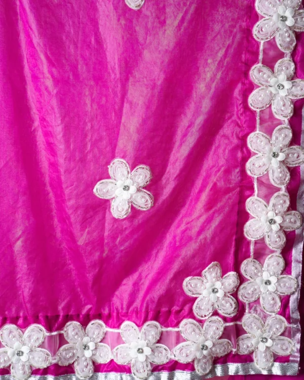 Jasmine & Rose Plain Organza White Pearl Flowers Saree - Image 4