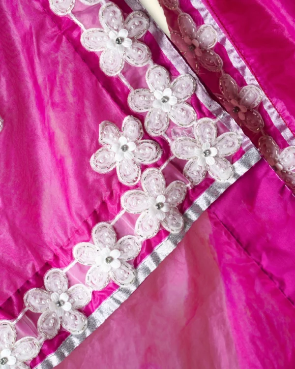 Jasmine & Rose Plain Organza White Pearl Flowers Saree - Image 3