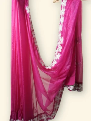 Jasmine & Rose Plain Organza White Pearl Flowers Saree