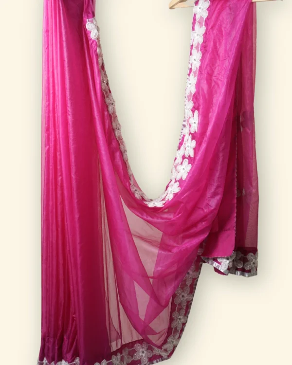 Jasmine & Rose Plain Organza White Pearl Flowers Saree
