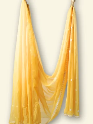 Lemon Linen Yellow Linen fabric Satin printed fabric border Saree