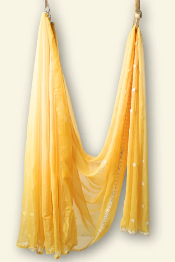 Lemon Linen Yellow Linen fabric Satin printed fabric border Saree