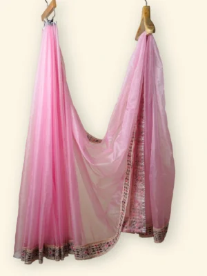 Subtle Blush Light Pink Plain Organza Fabric Plain Lace border Saree