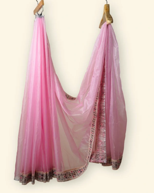 Subtle Blush Light Pink Plain Organza Fabric Plain Lace border Saree