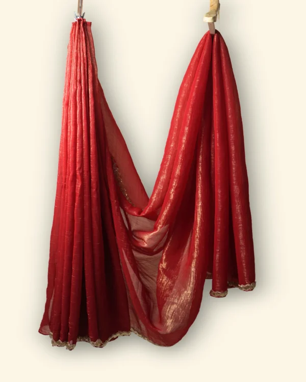 Modern Bride Red Crepe Shimmer Fabric Saree