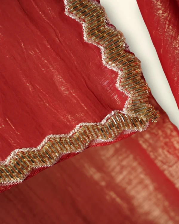 Modern Bride Red Crepe Shimmer Fabric Saree - Image 4