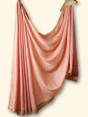 Peach Glow Silk Organza Gold Zari Lace border Saree