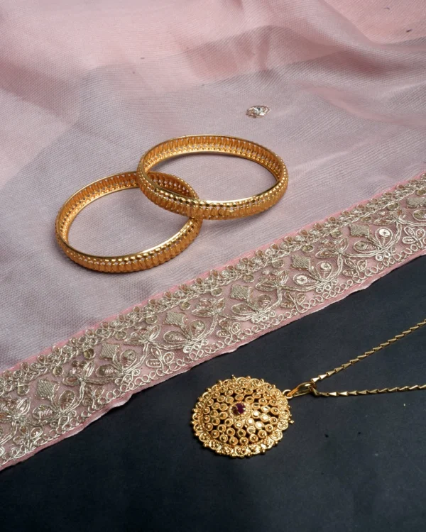 Peach Glow Silk Organza Gold Zari Lace border Saree - Image 2