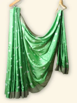 Star studded meadow Green Modal Silk Fabric Steel Zari Border Saree