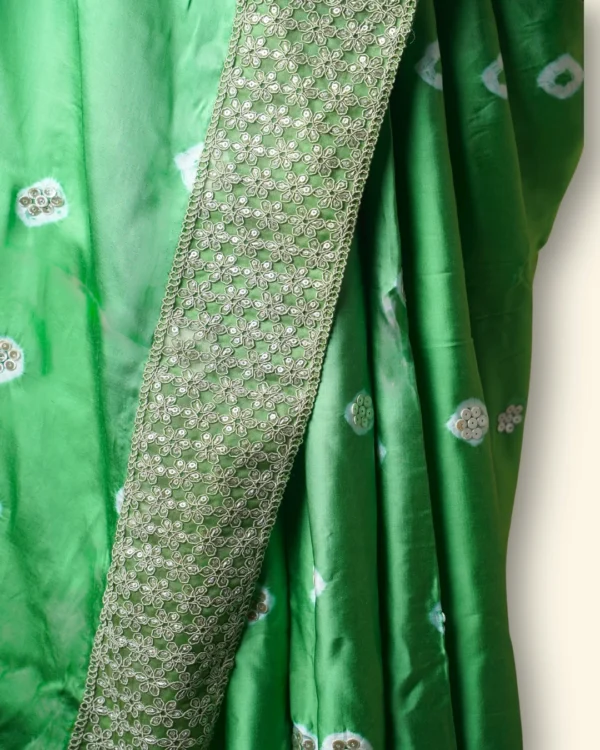 Star studded meadow Green Modal Silk Fabric Steel Zari Border Saree - Image 3