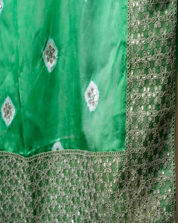 Star studded meadow Green Modal Silk Fabric Steel Zari Border Saree - Image 2