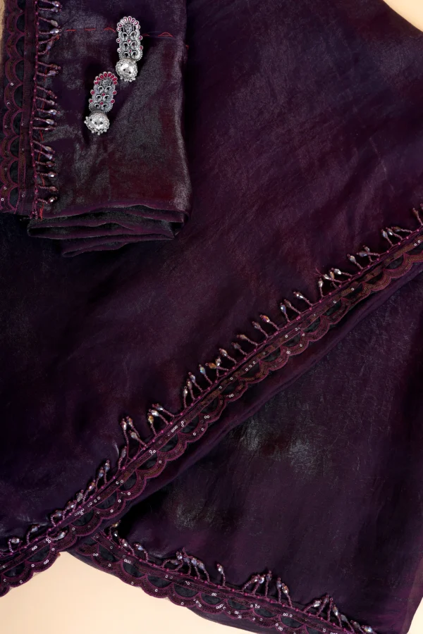 Purple Dazzle Beads Double Lace border Saree - Image 2