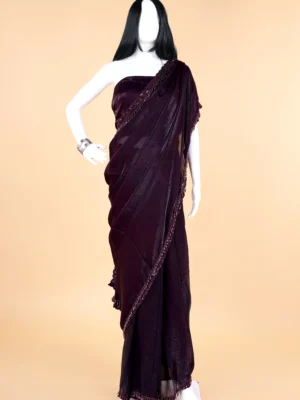 Purple Dazzle Beads Double Lace border Saree
