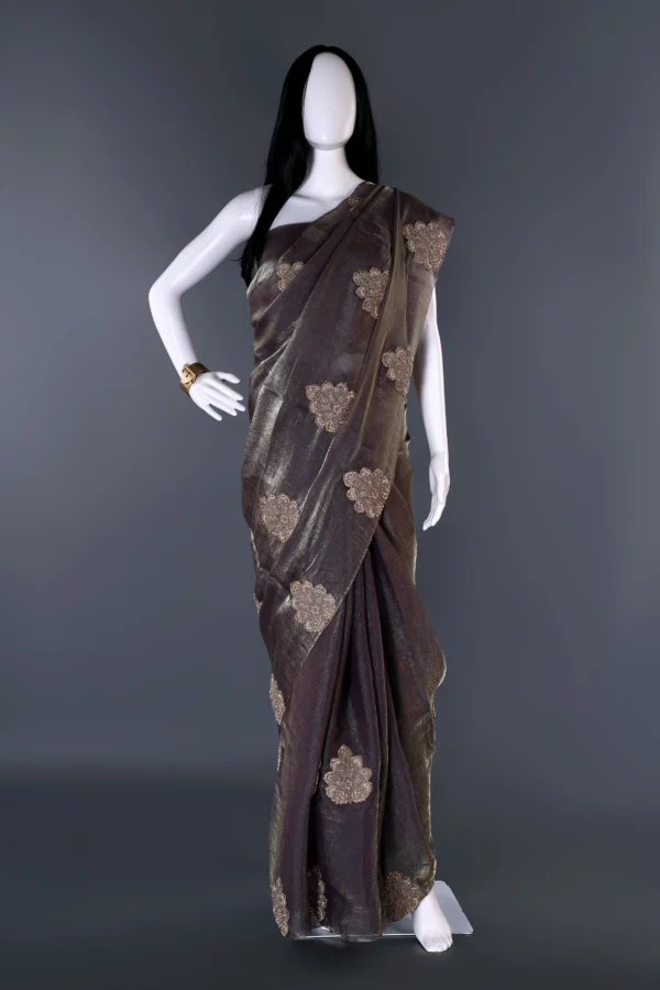 Magnificient Mauve Handcrafted zari Patch Border Saree