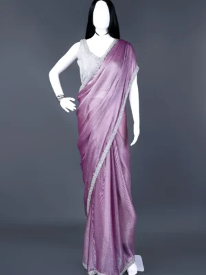 Bright Lilac Lavender Silver Border Lace border Saree
