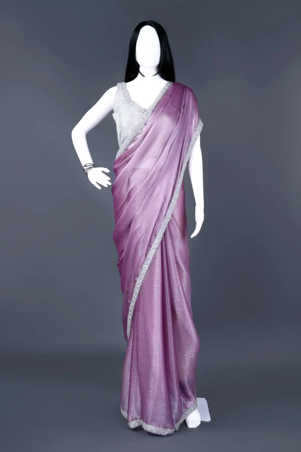 Bright Lilac Lavender Silver Border Lace border Saree