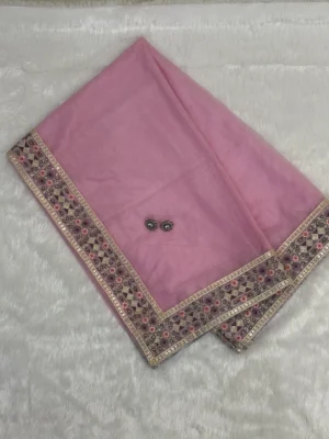 Subtle Blush Plain Organza Light Pink Saree