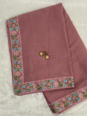 Puce Pink Crepe Shimmer Saree