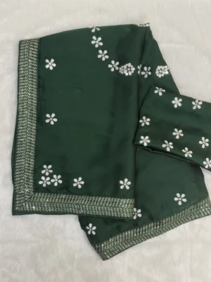 Emerald Elegance Bottle Green Satin Silk Saree