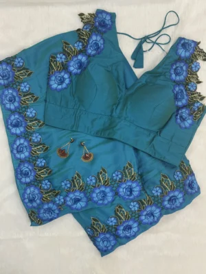 Avatar Peacock Blue Silk Satin Saree