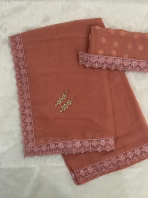 Carrot Fresh Crepe Shimmer Saree
