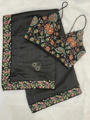 Charcoal black Silk Boronet Saree