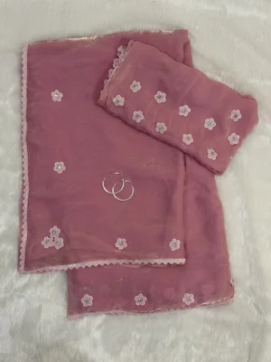 Ballet Slipper Pink Chiffon Diamond Saree
