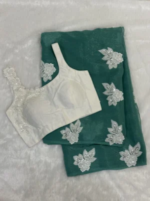 Teal Feel Arabian Green Crepe Shimmer Saree