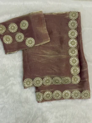 Flamingo Pink Purple & Gold Paper Silk Saree