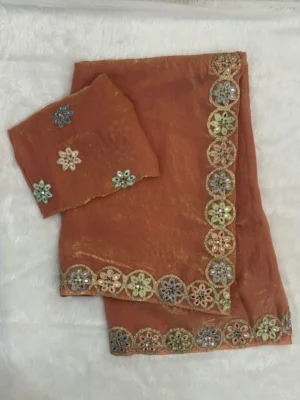 Floral Pastel Orange Diamond chiffon Saree