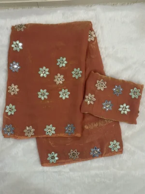 Shades of India Esme Orange Diamond chiffon Saree