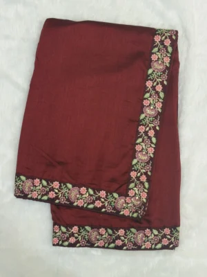 Brick Brown Satin Duchess Saree