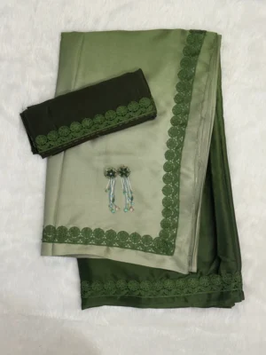Olive Ossum Tea & Basil Green Dual Satin Duchess Saree