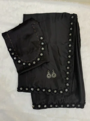 Midnight Black Silk Satin Saree