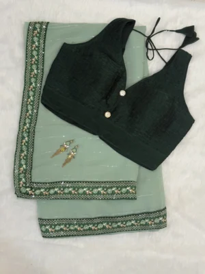 Mint shine Green Crepe Shimmer Saree