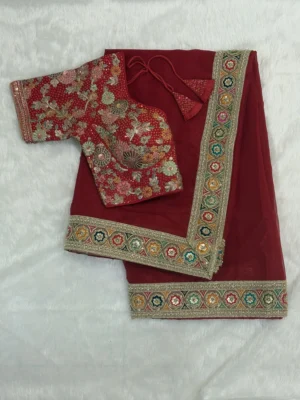 Bride Pride Maroon Red Crepe Shimmer Saree