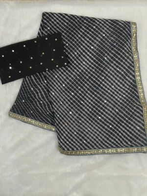 Cadet Gray Georgette Lehariya Saree