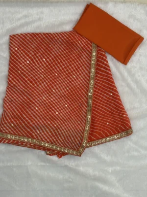Tangerine Touch Orange Georgette Lehariya Saree