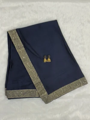 Navy Blue Mesh Satin Duchess Saree