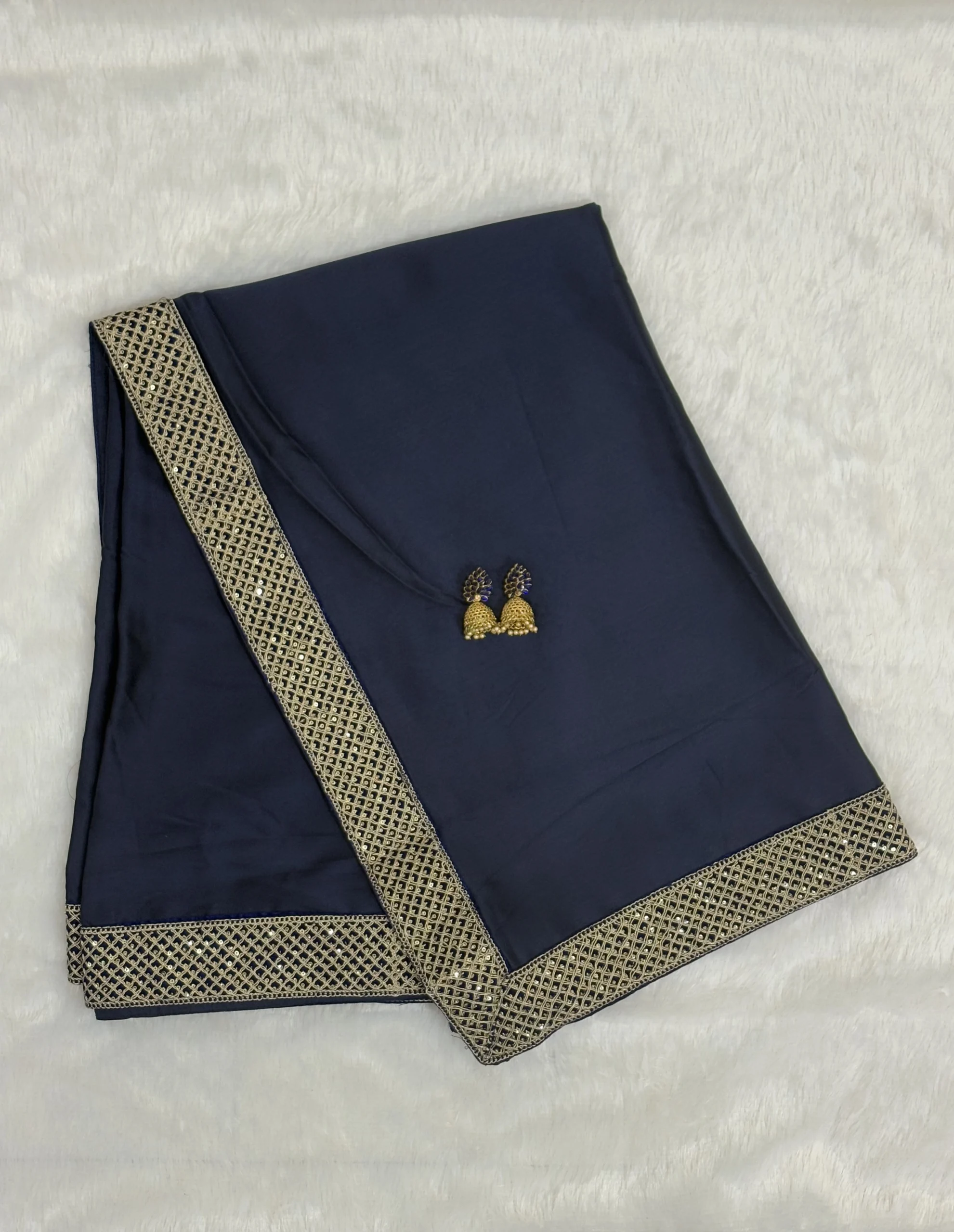 Navy Blue Mesh Satin Duchess Saree