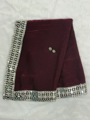 Mirrors and More Maroon Velvet Chiffon Diamond Saree