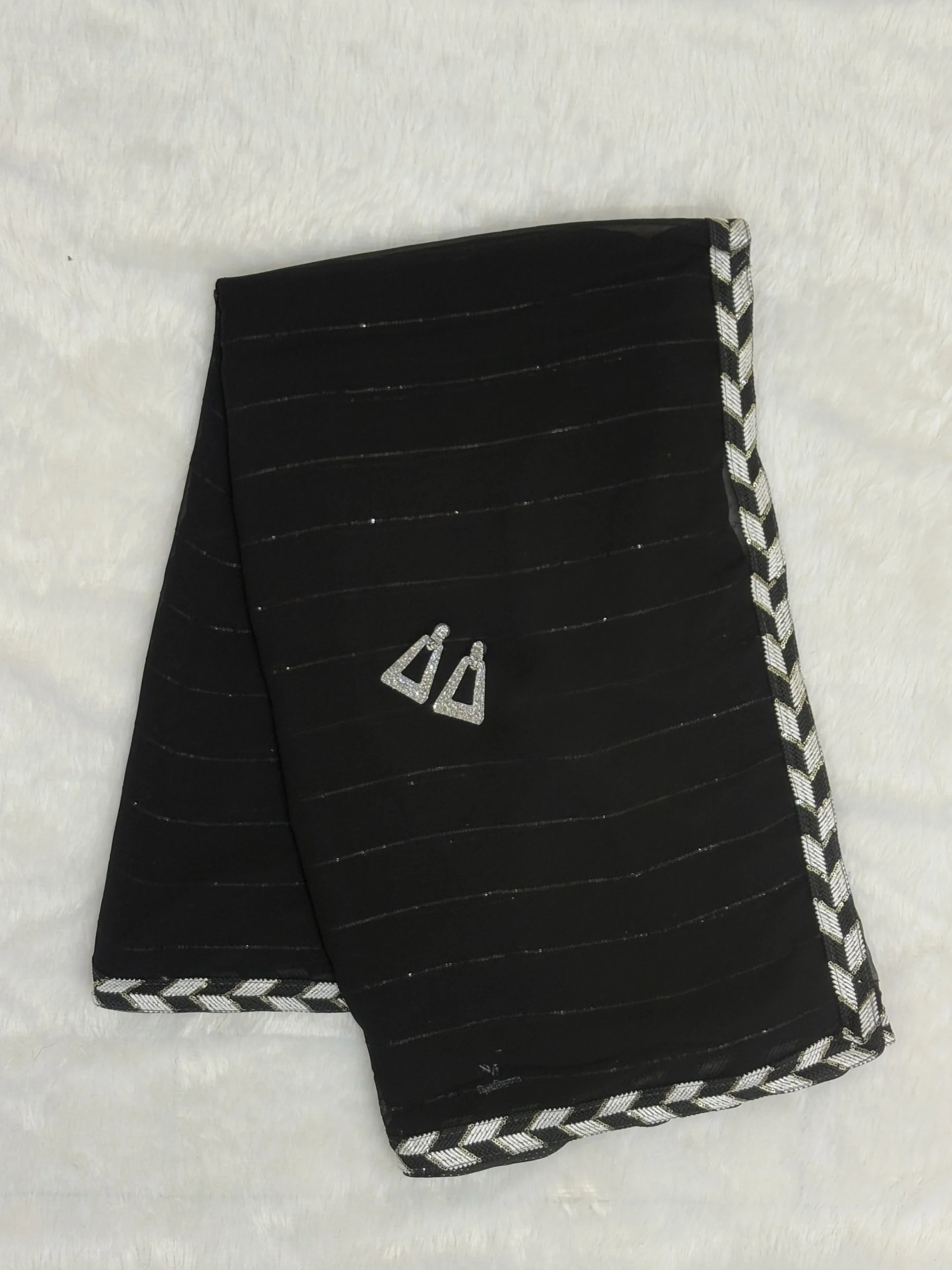 Zebra Line Black Shimmer Georgette Saree