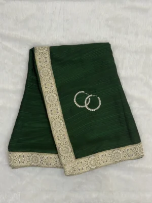 Maize Farm Dark Green Shimmer Georgette Saree