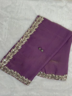 Creeping on lavender Purple Diamond chiffon Saree