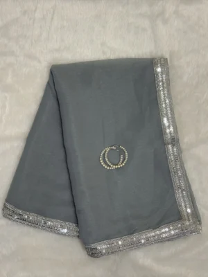Silver Lined Gray Crepe shimmer Saree