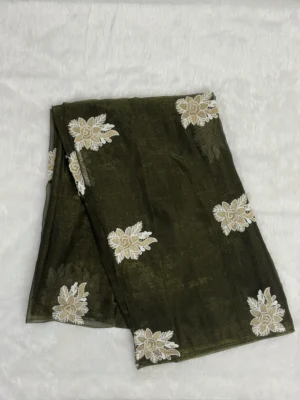 Surprise Element SeaWeed Color Crepe Shimmer Saree